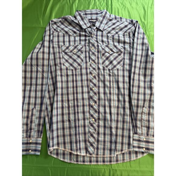 Wrangler Shirt Mens Extra Large Tall XLT Blue Western Pearl Snap - Picture 1 of 10
